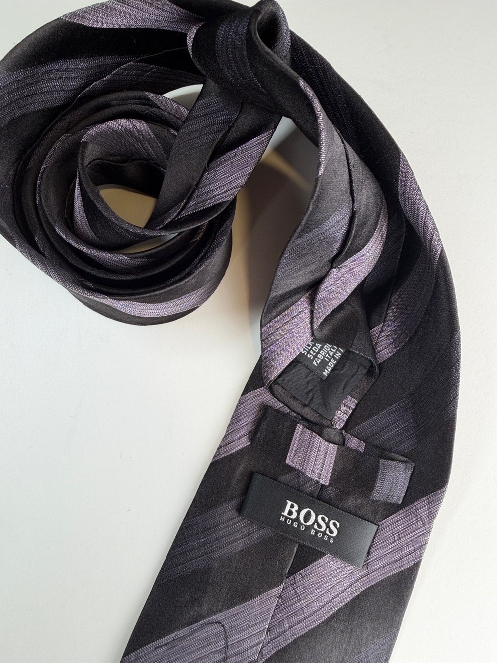 Hugo Boss 100% Silk Tie - Charcoal Jacquard Diagonal